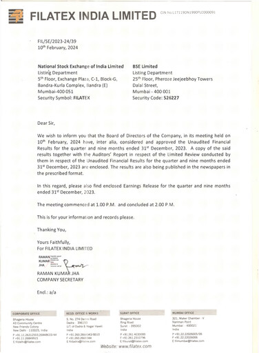 Thumbnail Filatex India
 Quarterly Report 2024-q3