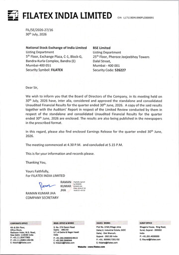 Miniature Filatex India
 Rapport trimestriel 2026-q1