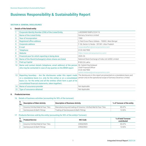 Thumbnail Somany Ceramics ESG Report 2025-2026