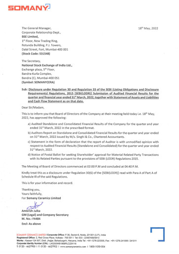 Thumbnail Somany Ceramics Financial Statement 2021-2022