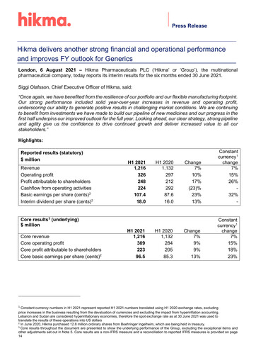 Thumbnail Hikma Pharmaceuticals
 Half-year Report 2021-h1