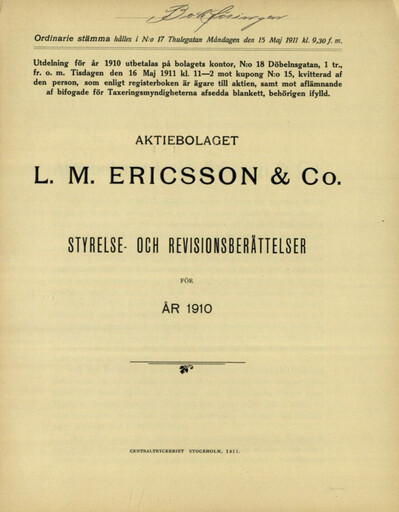 Thumbnail Ericsson Annual Report 1910