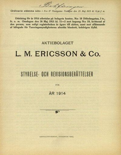 Thumbnail Ericsson Annual Report 1914