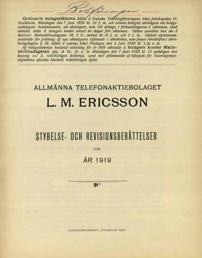 Thumbnail Ericsson Annual Report 1919