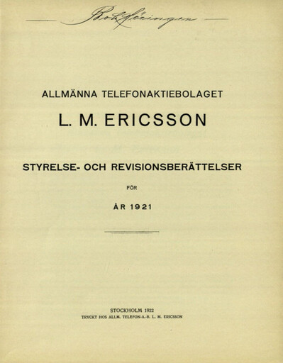 Thumbnail Ericsson Annual Report 1921