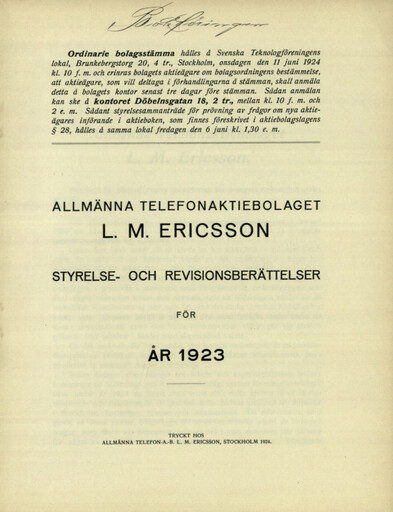 Thumbnail Ericsson Annual Report 1923