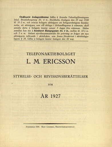 Thumbnail Ericsson Annual Report 1927