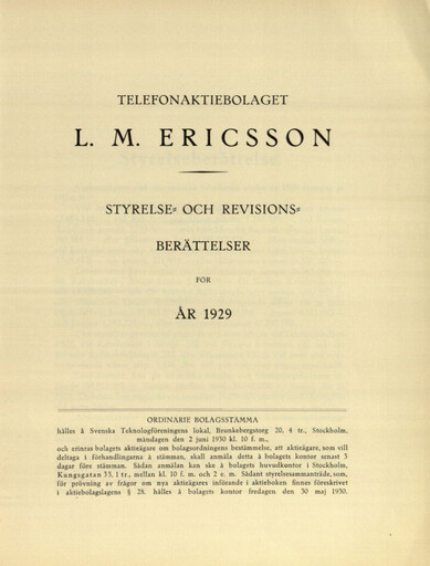 Thumbnail Ericsson Annual Report 1929