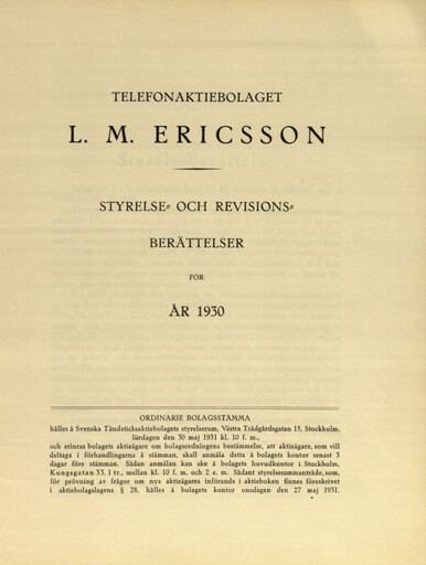 Thumbnail Ericsson Annual Report 1930