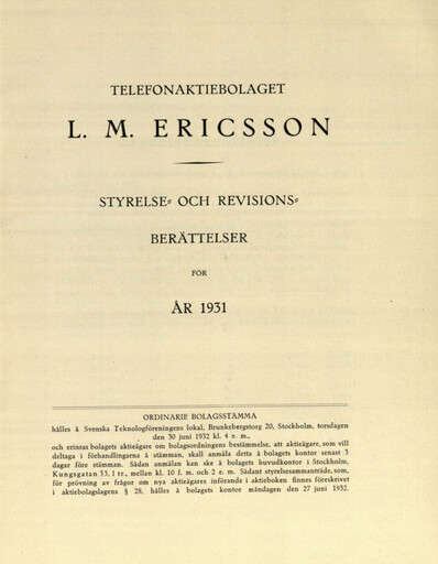 Thumbnail Ericsson Annual Report 1931