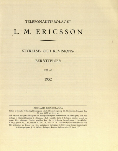 Thumbnail Ericsson Annual Report 1932
