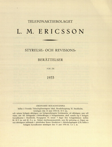 Thumbnail Ericsson Annual Report 1933