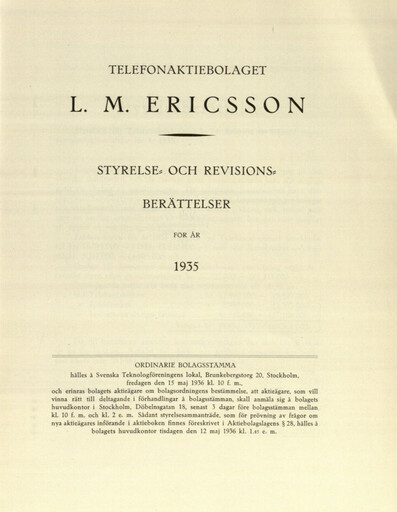 Thumbnail Ericsson Annual Report 1935