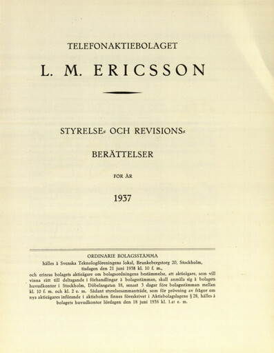 Thumbnail Ericsson Annual Report 1937