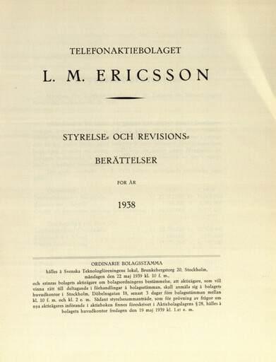 Thumbnail Ericsson Annual Report 1938