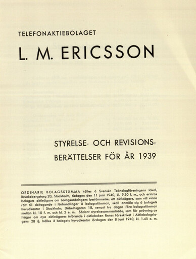 Thumbnail Ericsson Annual Report 1939