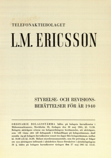 Thumbnail Ericsson Annual Report 1940