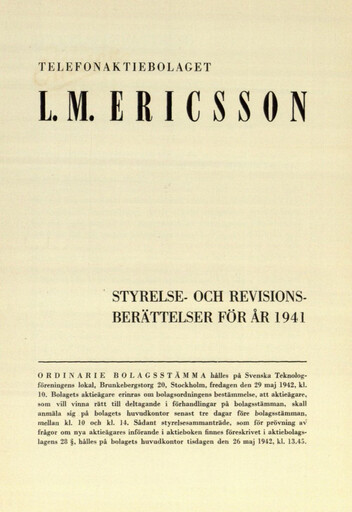 Thumbnail Ericsson Annual Report 1941