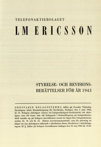 Thumbnail Ericsson Annual Report 1943