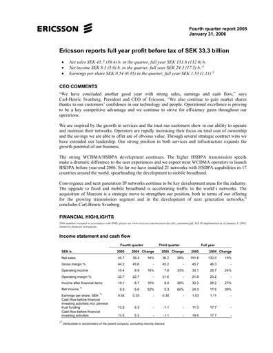 Thumbnail Ericsson Financial Statement 2005