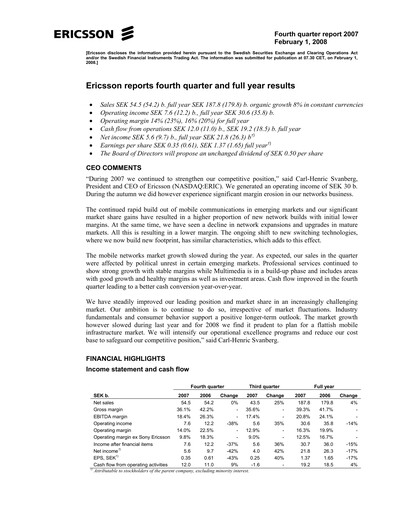 Thumbnail Ericsson Financial Statement 2007
