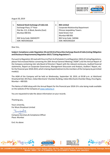 Thumbnail Radio City Annual Report 2018-2019