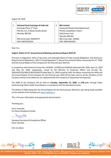 Thumbnail Radio City Annual Report 2019-2020