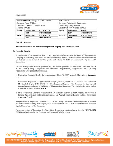 Thumbnail Radio City Quarterly Report 2025-q2