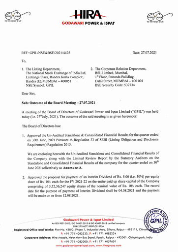 Vorschaubild Godawari Power & Ispat Quartalsbericht 2021-q1
