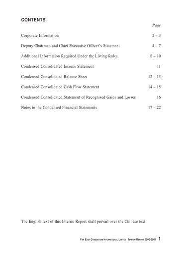 Thumbnail Far East Consortium International Half-year Report 2000-2001