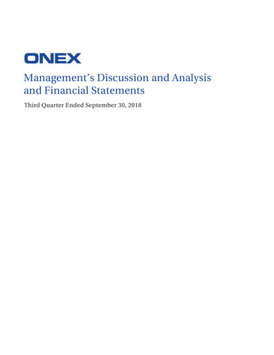Thumbnail Onex Quarterly Report 2018-q3