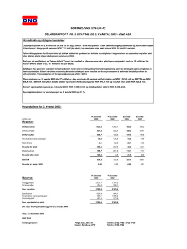 Thumbnail DNO ASA Quarterly Report 2003-q3