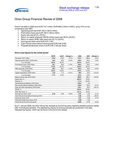 Thumbnail Orion Corporation Financial Report 2008