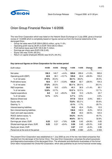 Thumbnail Orion Corporation Half-year Report 2006-h1