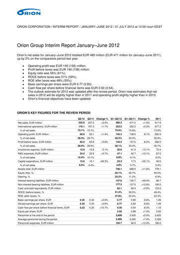 Thumbnail Orion Corporation Half-year Report 2012-h1