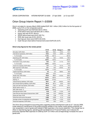 Thumbnail Orion Corporation Quarterly Report 2009-q1