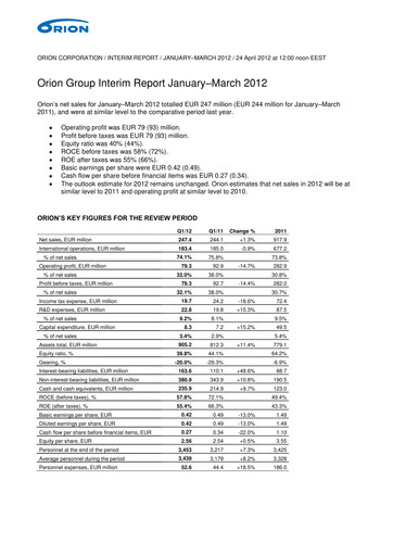 Thumbnail Orion Corporation Quarterly Report 2012-q1