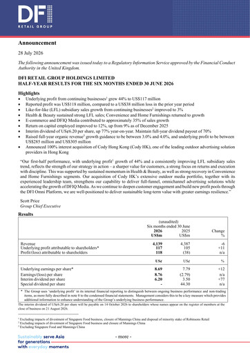 Miniature DFI Retail Group
 Rapport semestriel 2026-h1