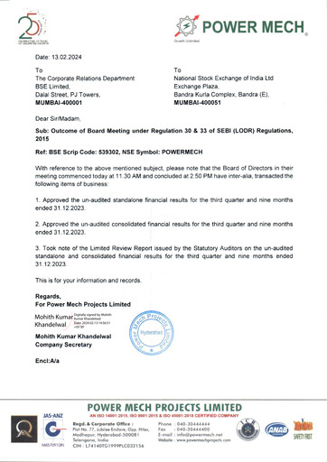 Miniature Power Mech Projects Rapport trimestriel 2024-q3