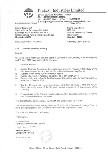 Thumbnail Prakash Industries
 Financial Statement 2018-2019