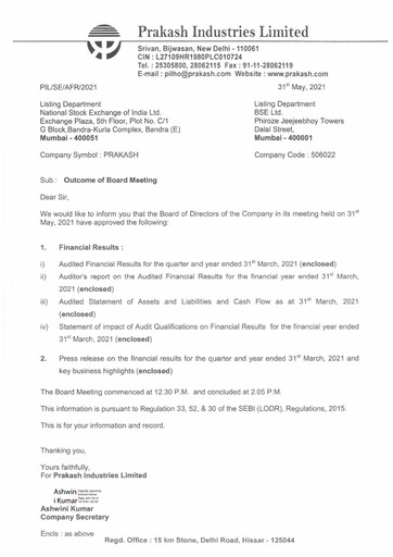 Thumbnail Prakash Industries
 Financial Statement 2020-2021