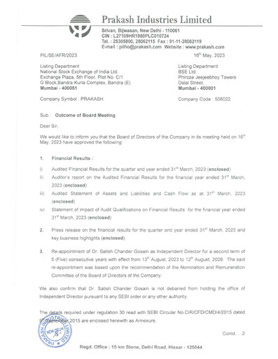 Thumbnail Prakash Industries
 Financial Statement 2022-2023