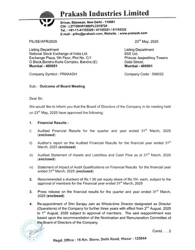Thumbnail Prakash Industries
 Financial Statement 2024-2025