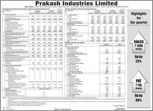 Thumbnail Prakash Industries
 Quarterly Report 2014-q2