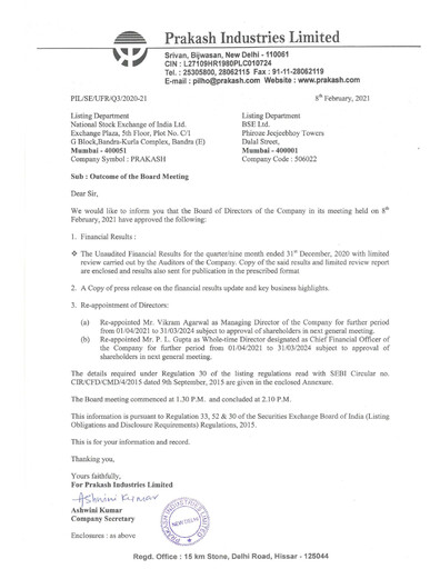 Thumbnail Prakash Industries
 Quarterly Report 2020-q3