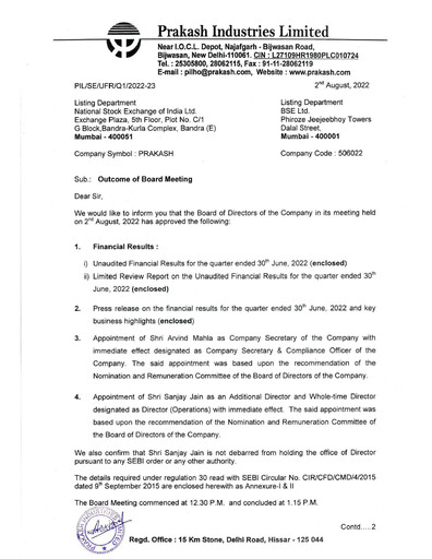 Thumbnail Prakash Industries
 Quarterly Report 2022-q1