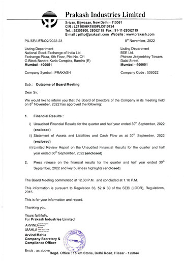 Thumbnail Prakash Industries
 Quarterly Report 2022-q2