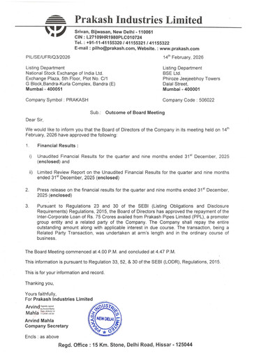 Thumbnail Prakash Industries
 Quarterly Report 2025-q3
