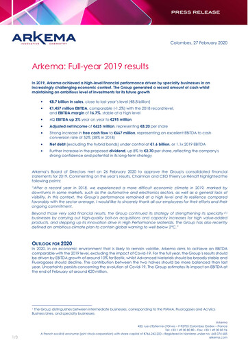 Thumbnail Arkema Financial Report 2019
