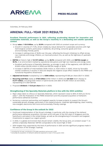 Thumbnail Arkema Financial Report 2021
